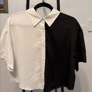 Two-Tone Black and White Women’s Crop Shirt